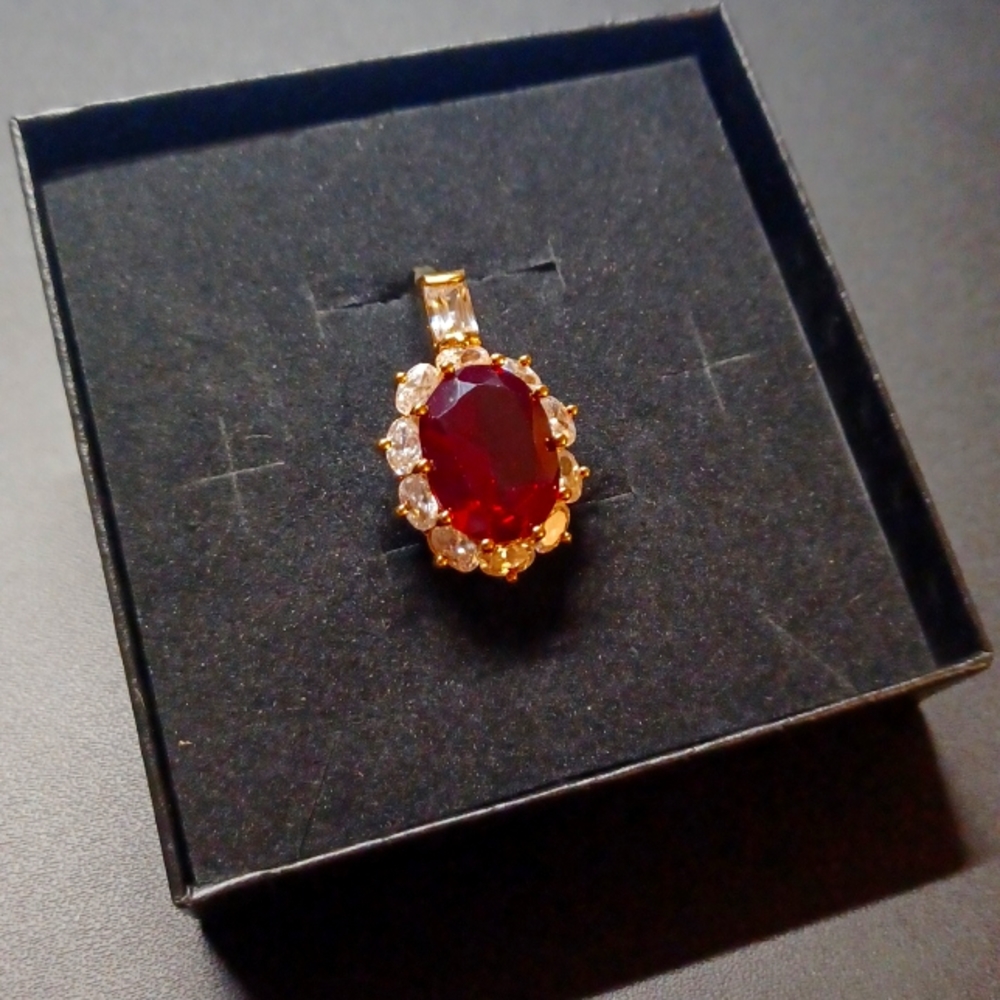 PAJ Ruby and CZ Pendant Gold over 925 Sterling Silver